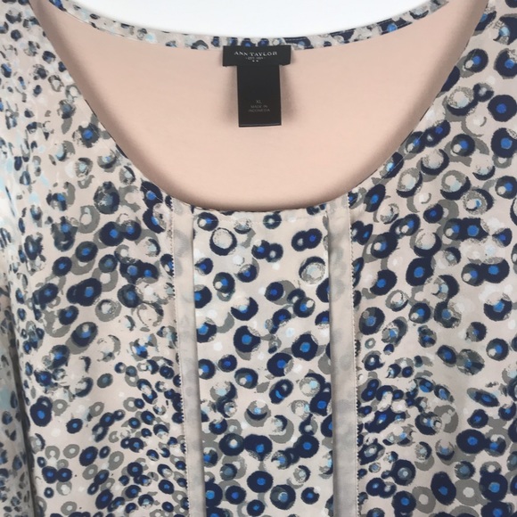 Ann Taylor Sleeveless Blue Pleated Dot Print Blouse Tank Top XL - Picture 4 of 8